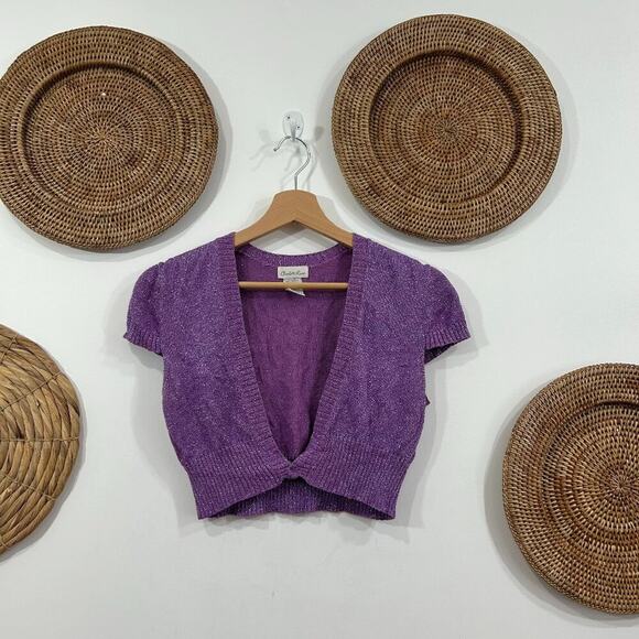 Vintage Y2K 2000s Charlotte Russe Purple Cropped Knit Cardigan Sweater Large - Picture 2 of 5